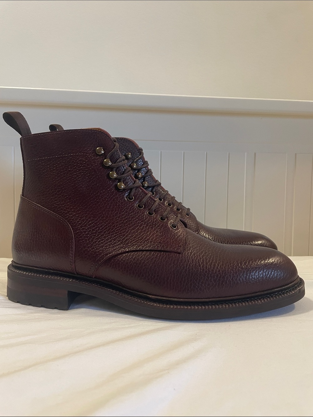Meermin Men's Leather Lace-Up Ankle Boots - Burgundy